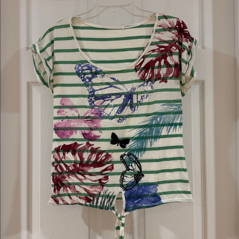 Next Green and White Striped Cotton Top